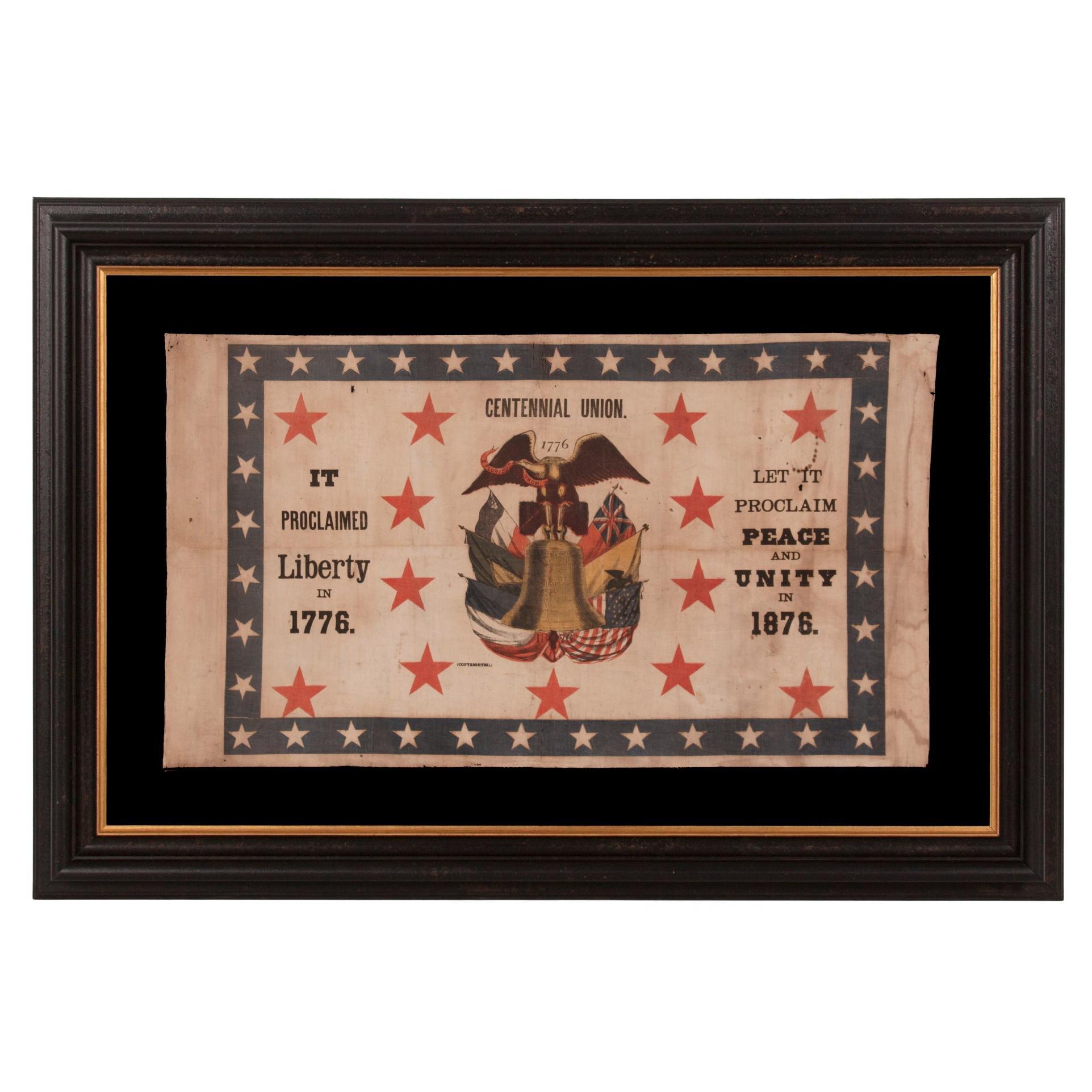 Rare 1876 Centennial Banner with Liberty Bell and Flags