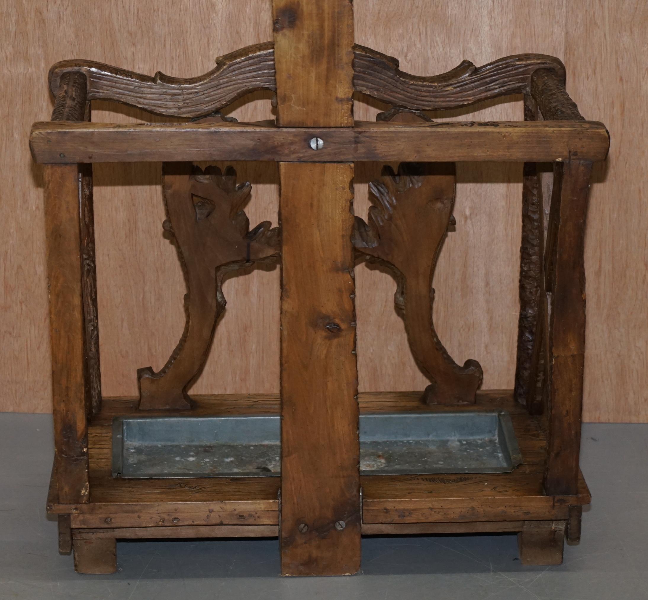 Rare 1880 American Eagle Black Forest Wood Carved Coat Hat & Umbrella Rack Stand For Sale 9