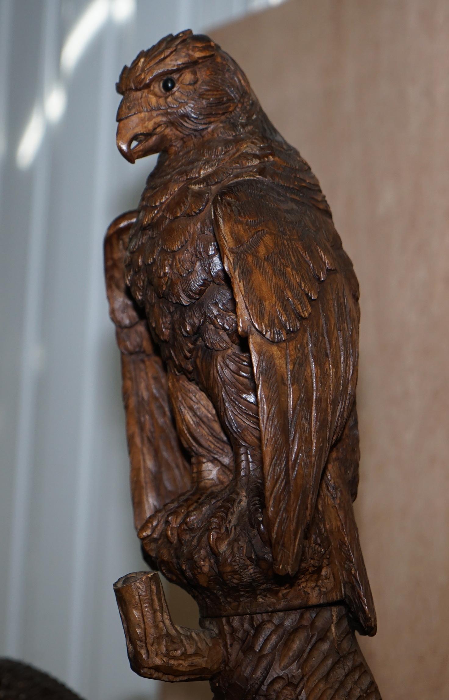 Late 19th Century Rare 1880 American Eagle Black Forest Wood Carved Coat Hat & Umbrella Rack Stand For Sale
