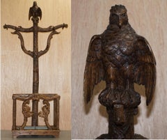 Rare 1880 American Eagle Black Forest Wood Carved Coat Hat & Umbrella Rack Stand