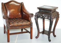 Rare 1880 Antique Hand Carved Wood Chinese Jardinière Stand Pots Busts Display