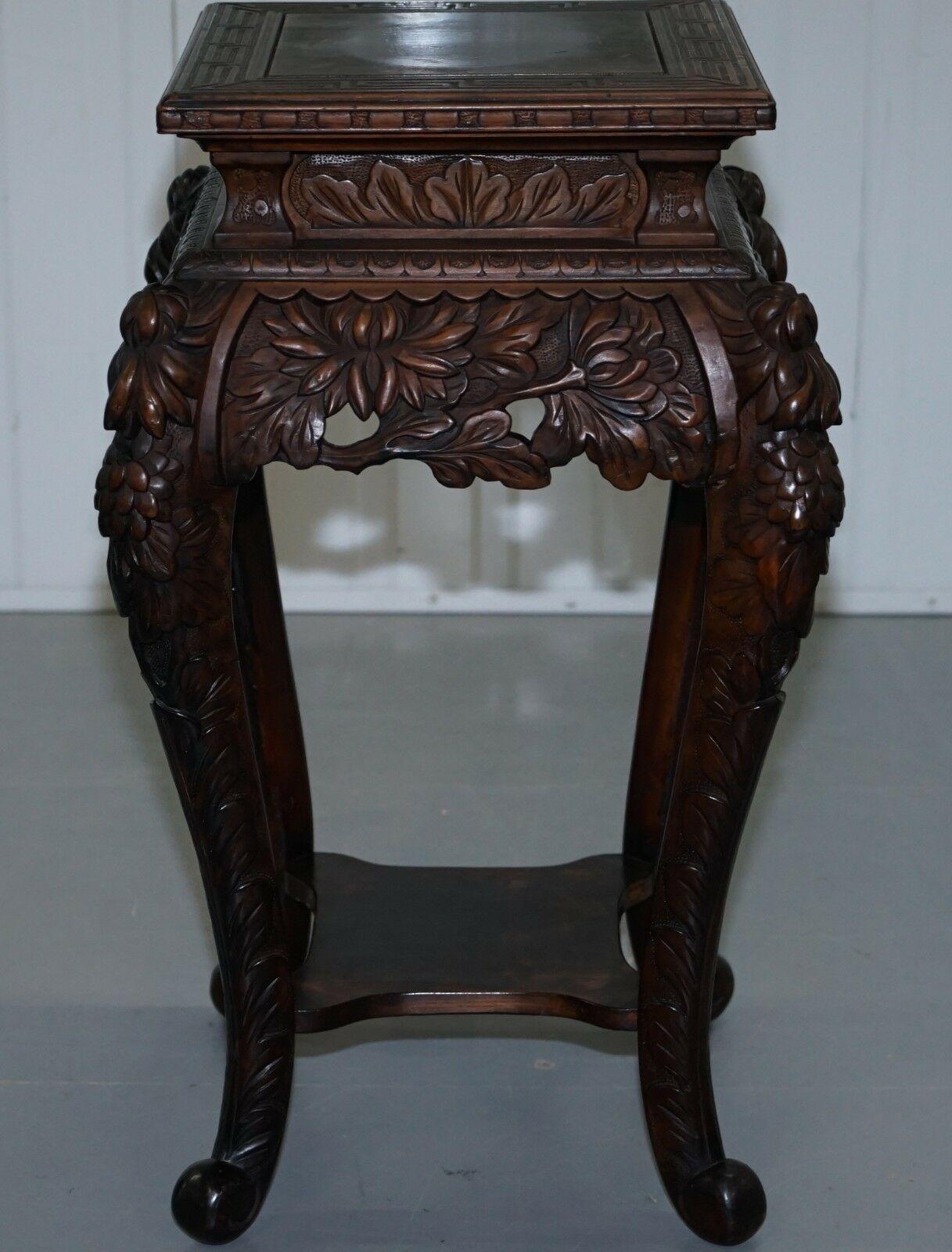 Chinese Export Rare 1880 Antique Hand Carved Wood Chinese Jardinière Stand Pots Busts Display