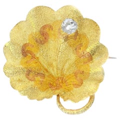 Rare 1880s AJ Hedges 14k Multi Color Gold and Diamond Brooch w/ Independent Repo