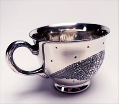 Rare, 1880's Sterling Plate Tea Cup Inscribed Stars & Bird by West Silver Co.