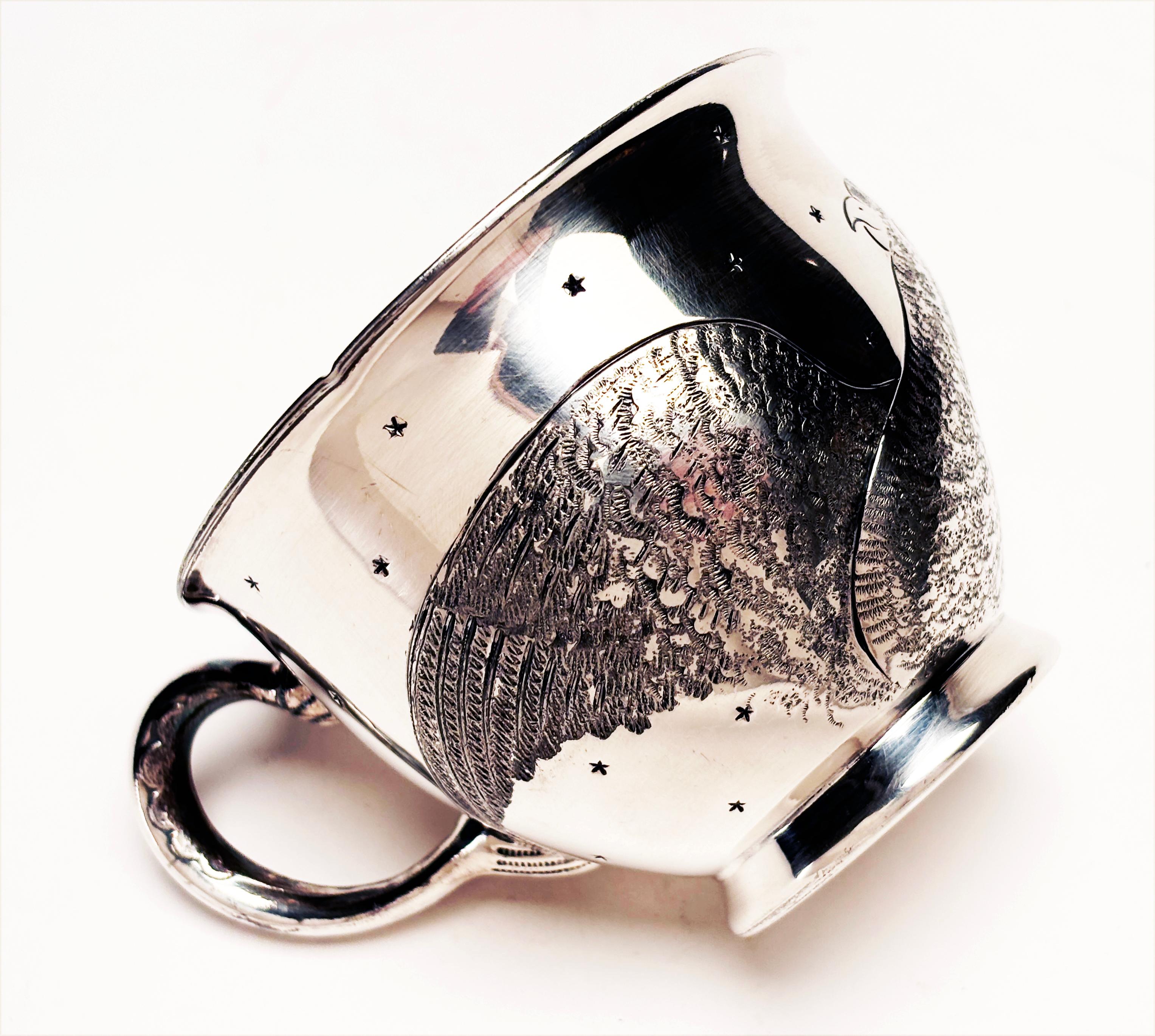 Rara taza de té de 1880 de plata esterlina con la inscripción Stars & Bird de West Silver Co. en Bueno estado para la venta en Louisville, KY