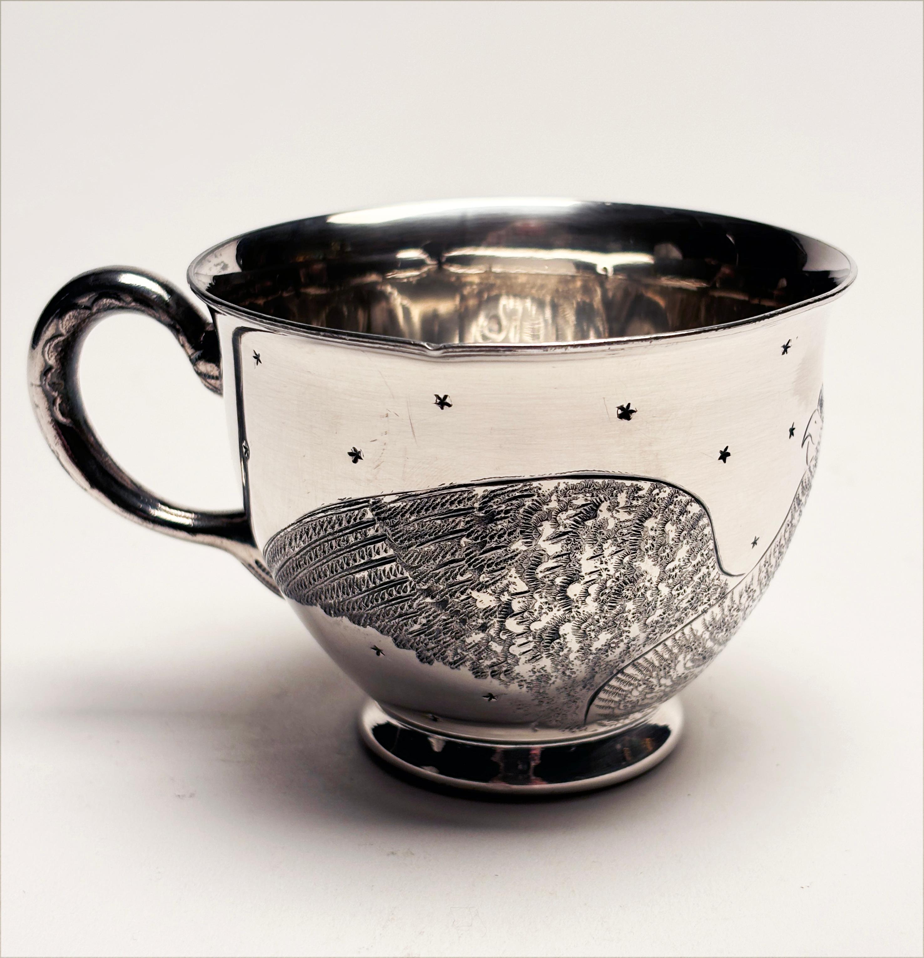 Rara taza de té de 1880 de plata esterlina con la inscripción Stars & Bird de West Silver Co. en venta 1