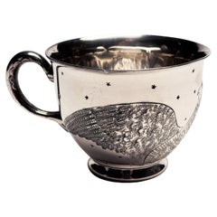Rare, 1880's Sterling Plate Tea Cup Inscribed Stars & Bird by West Silver Co.