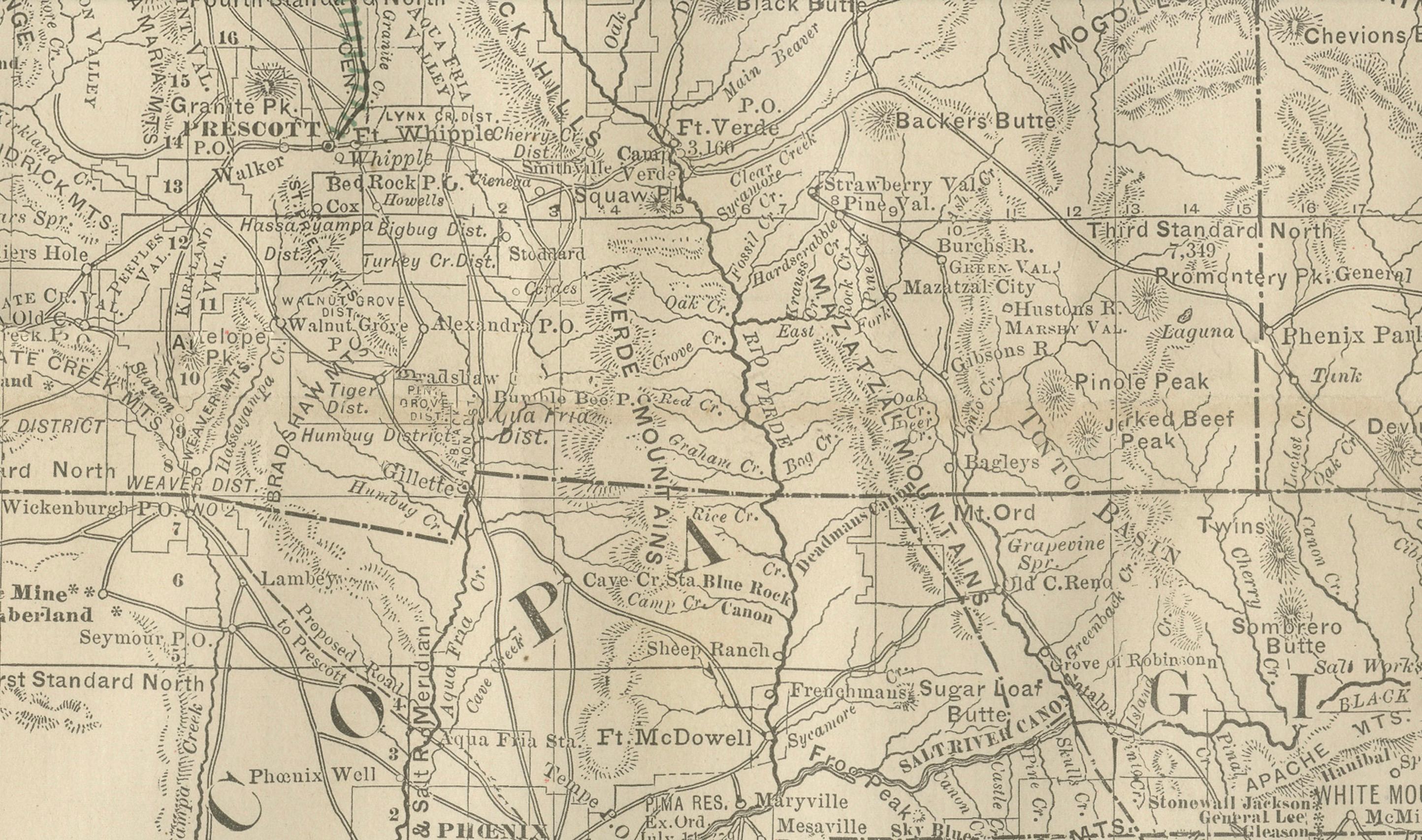 XIX secolo Rara mappa dell'Arizona del 1888 - Ferrovie, miniere e primi insediamenti di frontiera in vendita