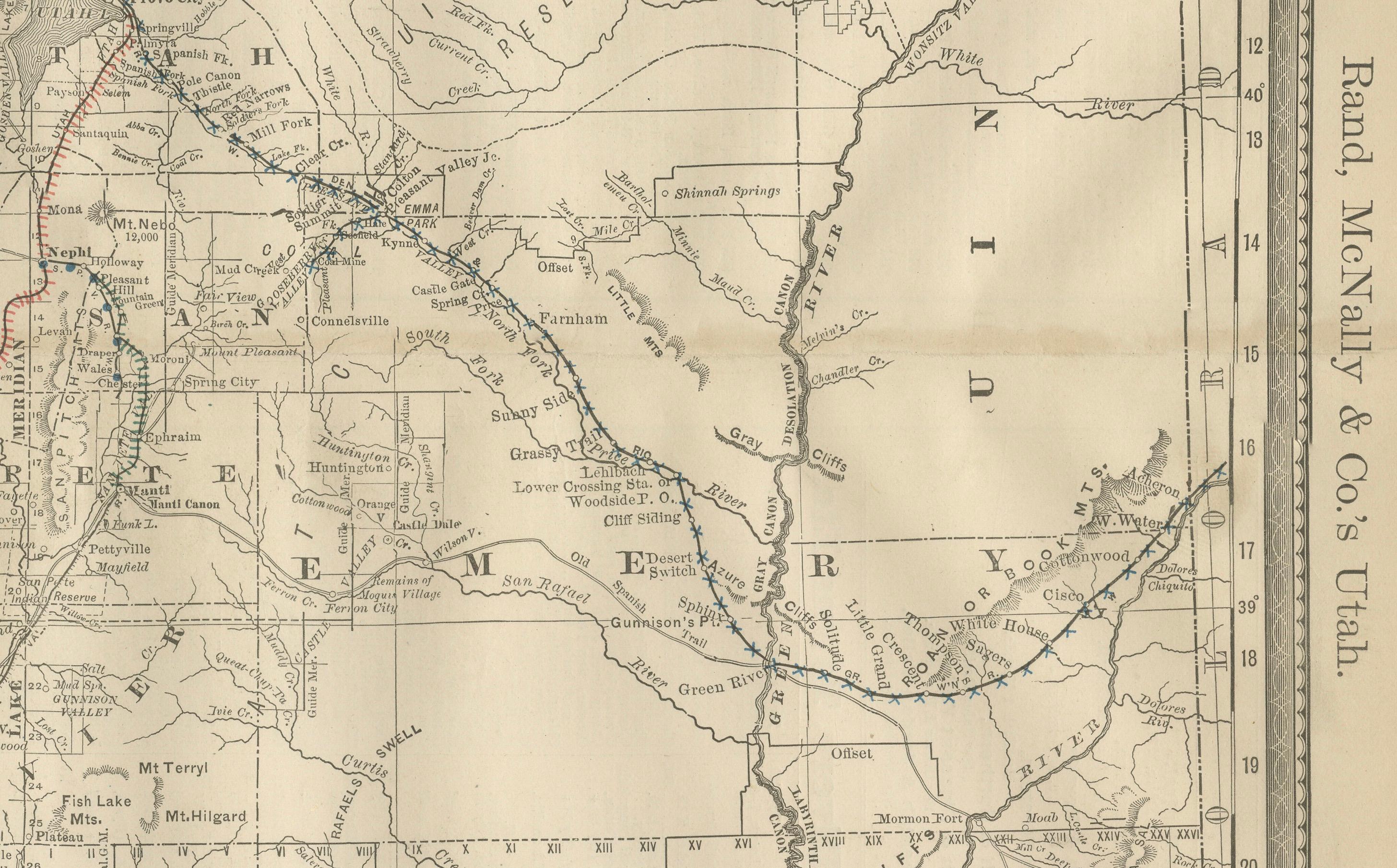 Americano Rara mappa dello Utah del 1888 - Ferrovie, contee e Grande Lago Salato dello Stato dell'Alveare in vendita