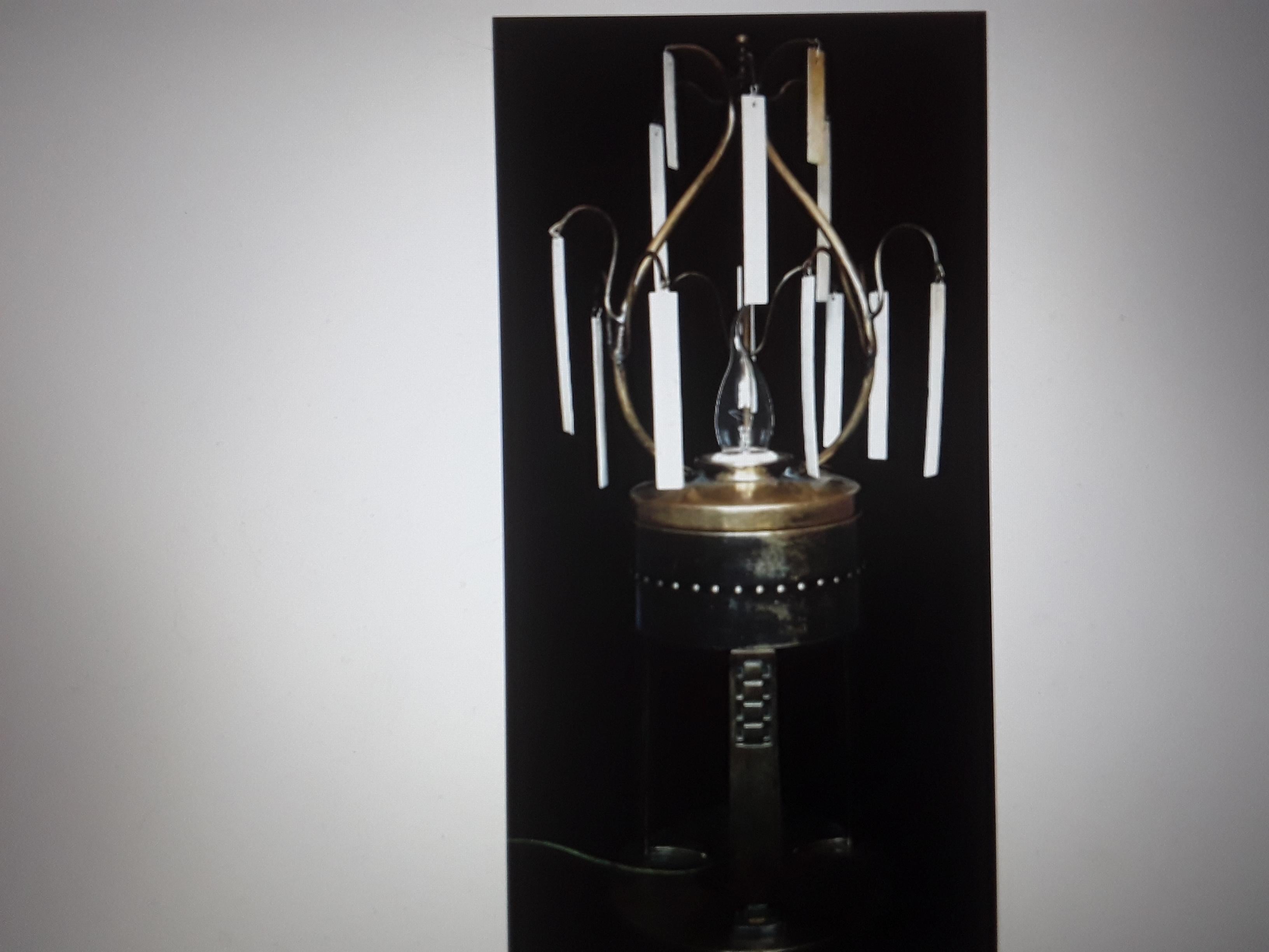 Rare 1890 German Jugendstil Arts & Crafts Oil Lamp Now Electric With Bone Slabs For Sale 6