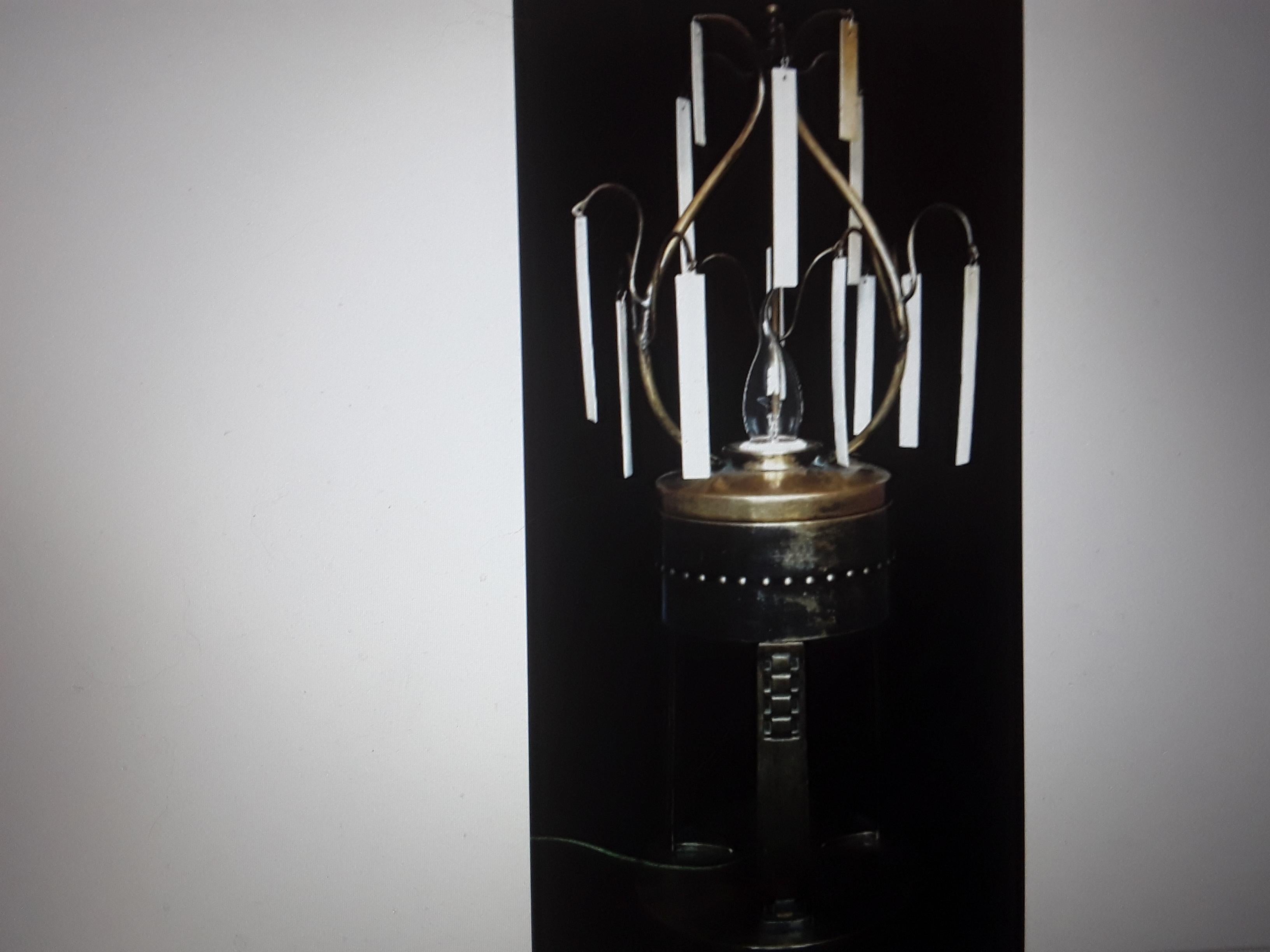 Rare 1890 German Jugendstil Arts & Crafts Oil Lamp Now Electric With Bone Slabs For Sale 7