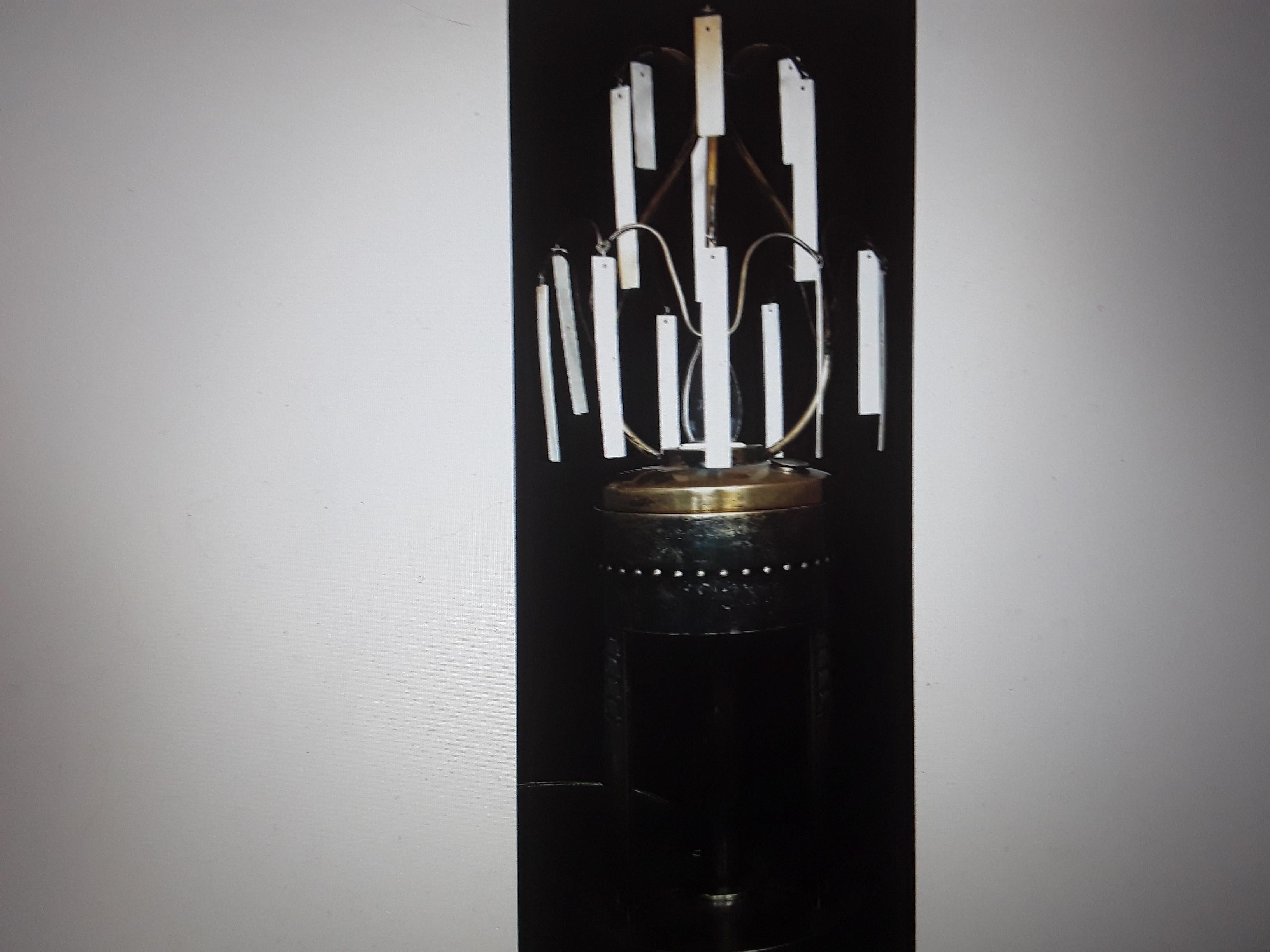 Art Nouveau Rare 1890 German Jugendstil Arts & Crafts Oil Lamp Now Electric With Bone Slabs For Sale