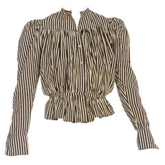 Rare 1890's Victorian Black And White Striped Cotton Blouse