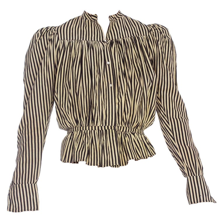 Rare 1890's Victorian Black And White Striped Cotton Blouse at 1stDibs