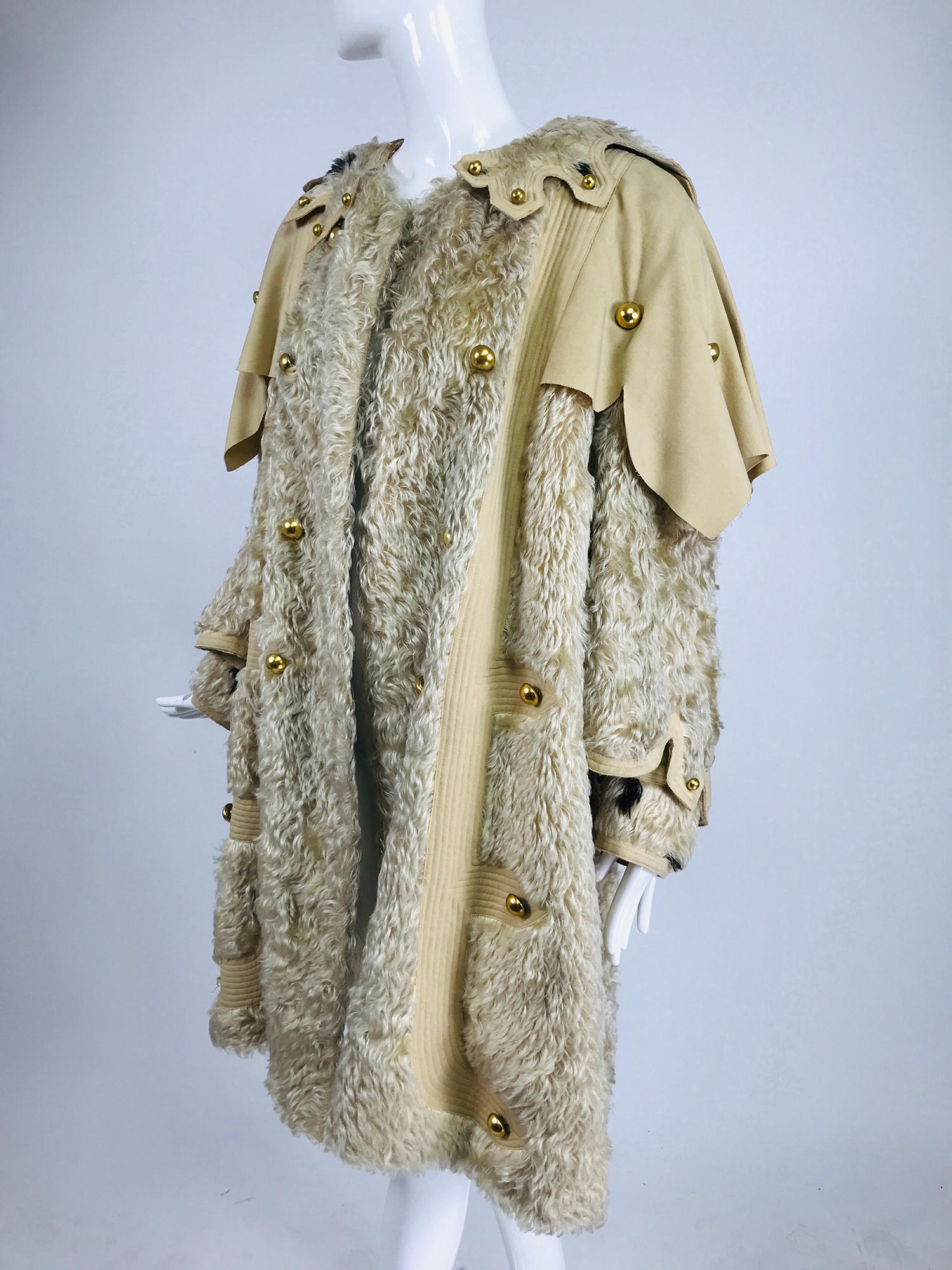 Rare 1890s women's cream shaggy mohair and wool winter over coat. Complete your Victorian wardrobe with a winter coat that is very unique! The sleeves and coat is made from long shaggy wool back mohair fabric, it is made to mimic ermine tails down