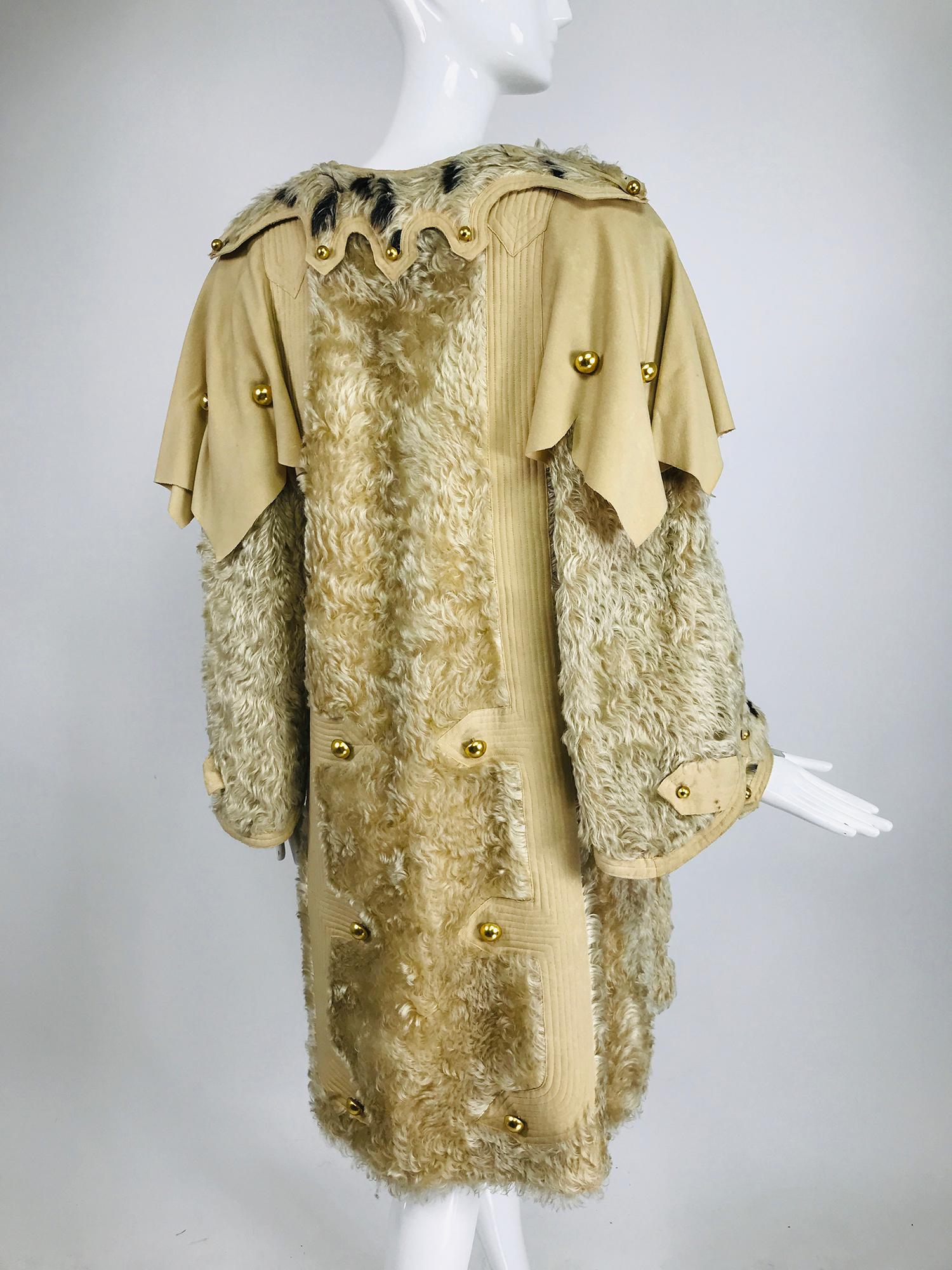 Brown Rare 1890s Women's Cream Shaggy Mohair and Wool Winter Over Coat For Sale