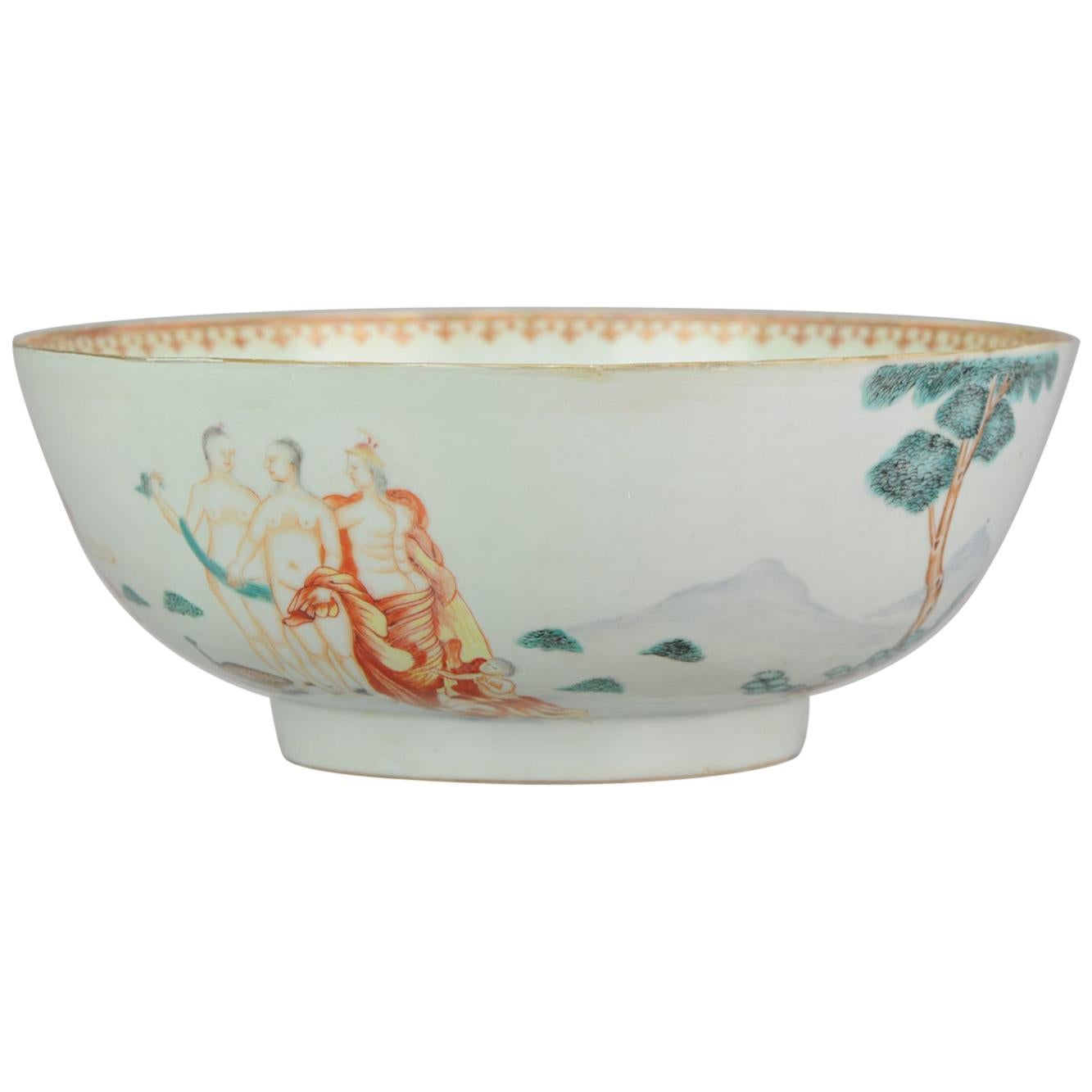 Rare 18C Antique Chinese "Paris Judgement" Bowl Qing Chine de Commande