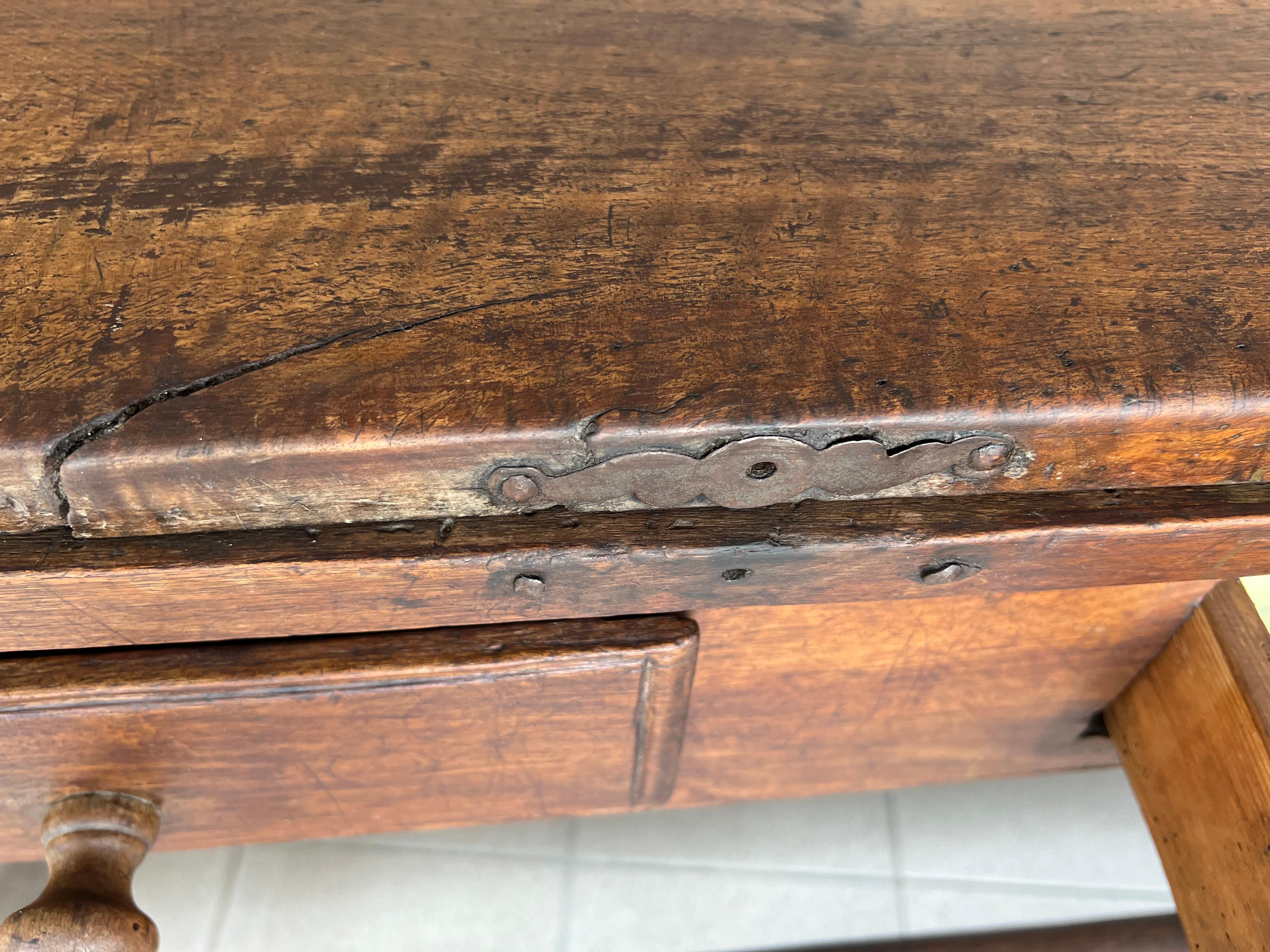 18th Century Rare 18c Swiss French Alp Rustic Flip Top Dining Table or Desk With Two Drawers For Sale