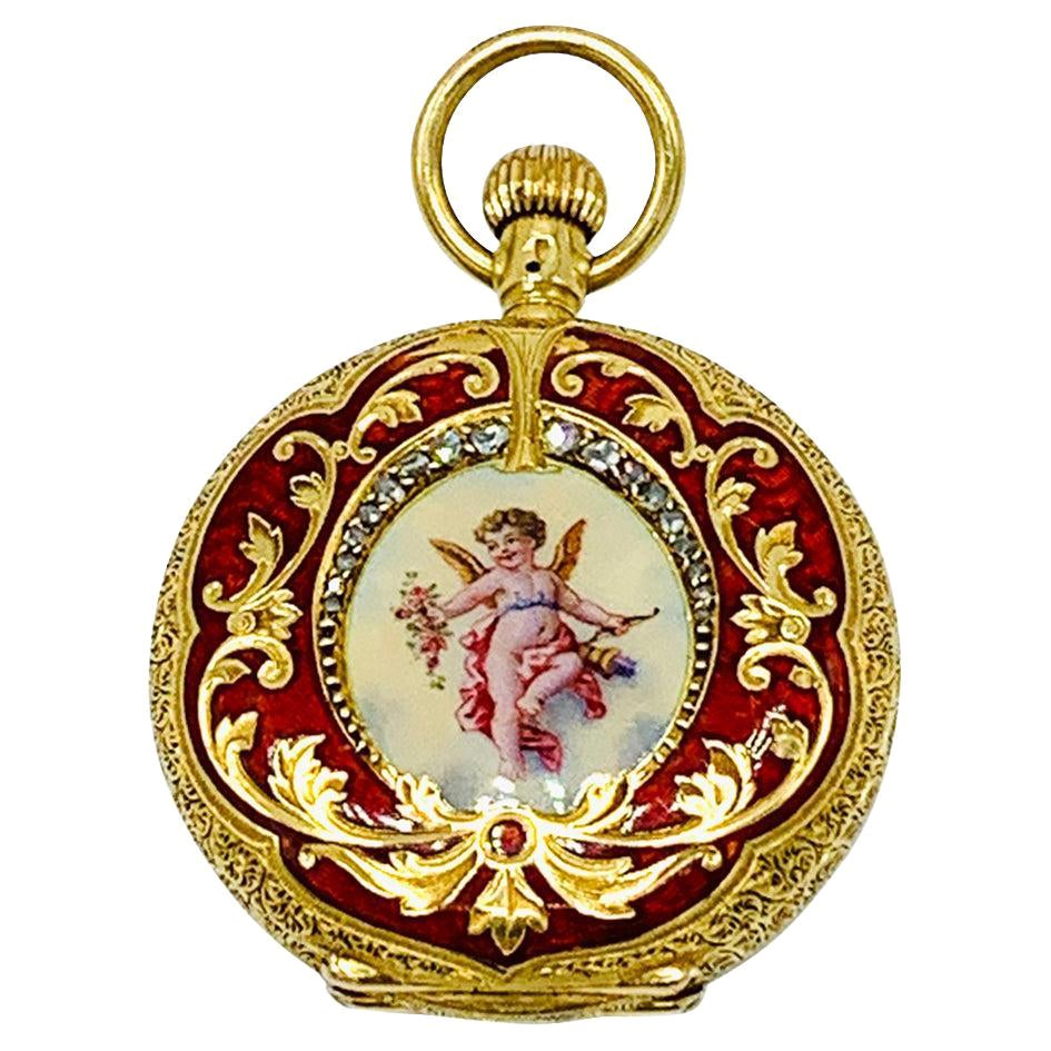Rare 18ct Gold Enamel "Special" Diamond Grade Hunter Pocket Watch Waltham, 1898 For Sale
