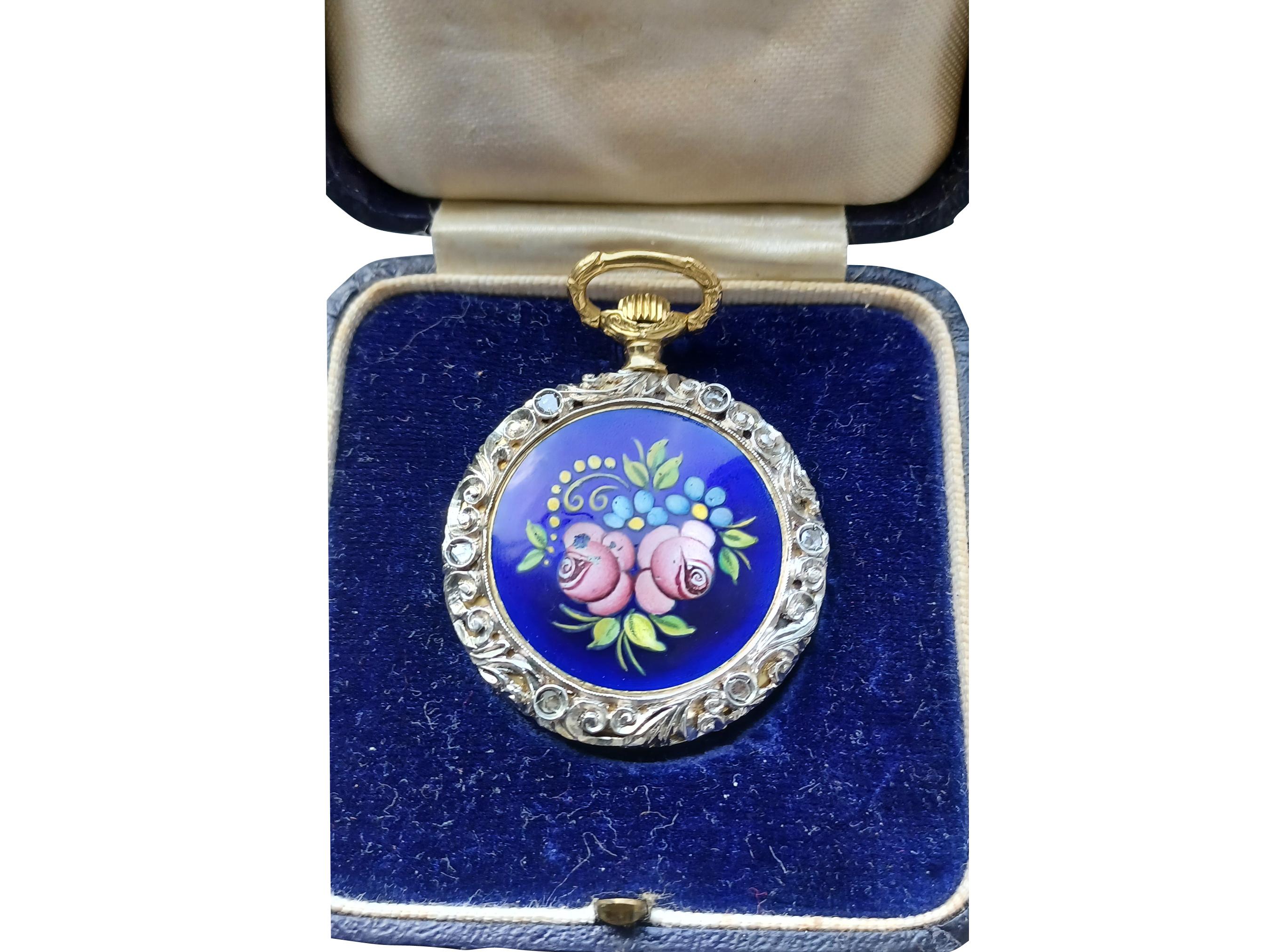 Rare montre à gousset en rubis et diamants de 18 carats avec montures et bijoux élaborés en vente 11