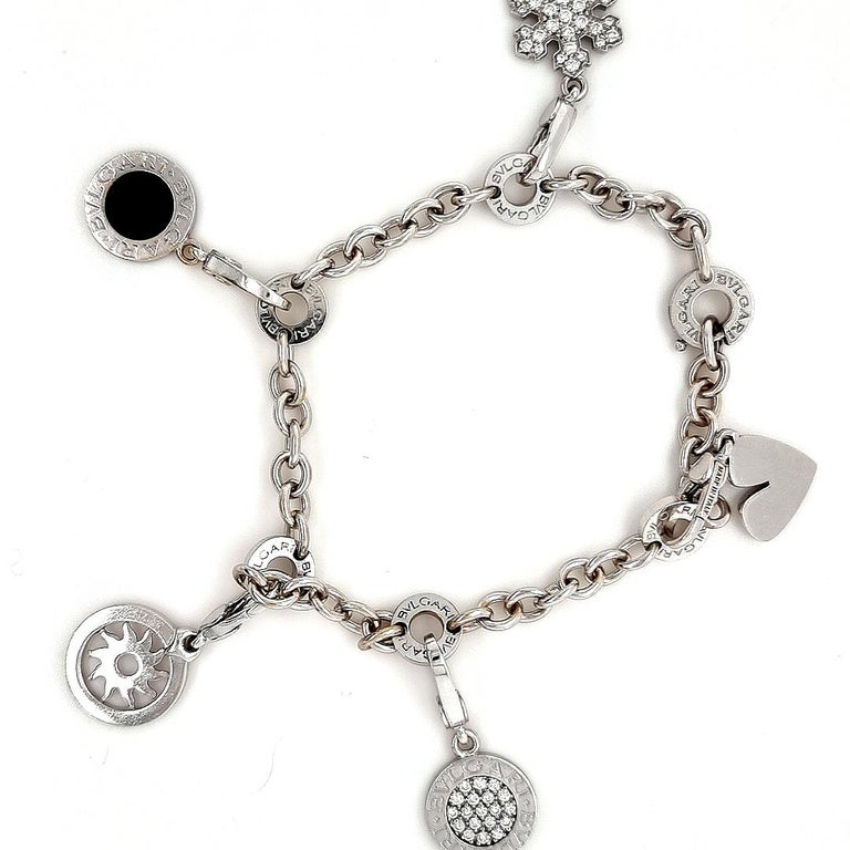 Rare 18ct White Gold Bvlgari Charm Bracelet For Sale at 1stDibs
