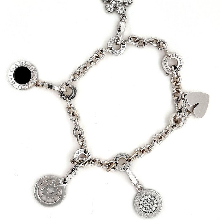 Rare 18ct White Gold Bvlgari Charm Bracelet For Sale at 1stDibs