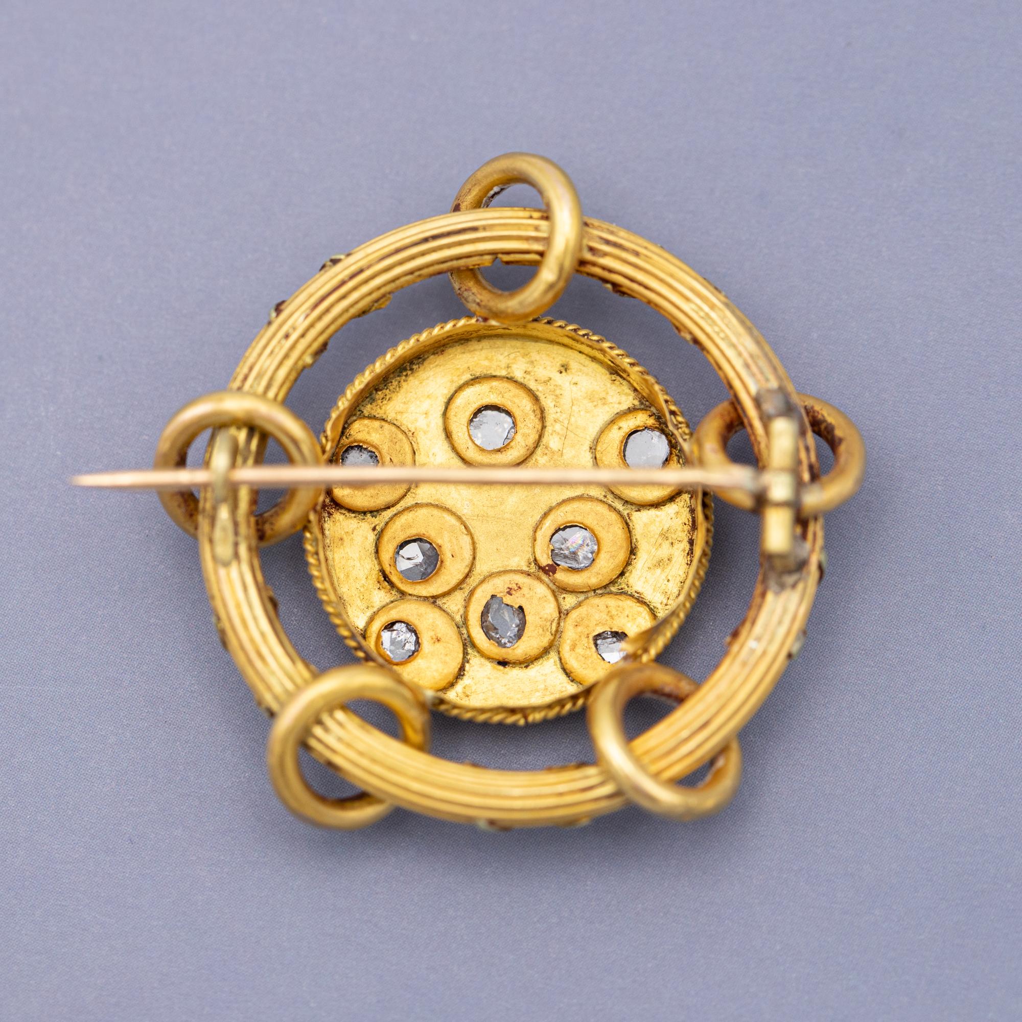 Rare 18k Floral Victorian Brooch - 18 Karat solid yellow gold - Antique, diamond 7