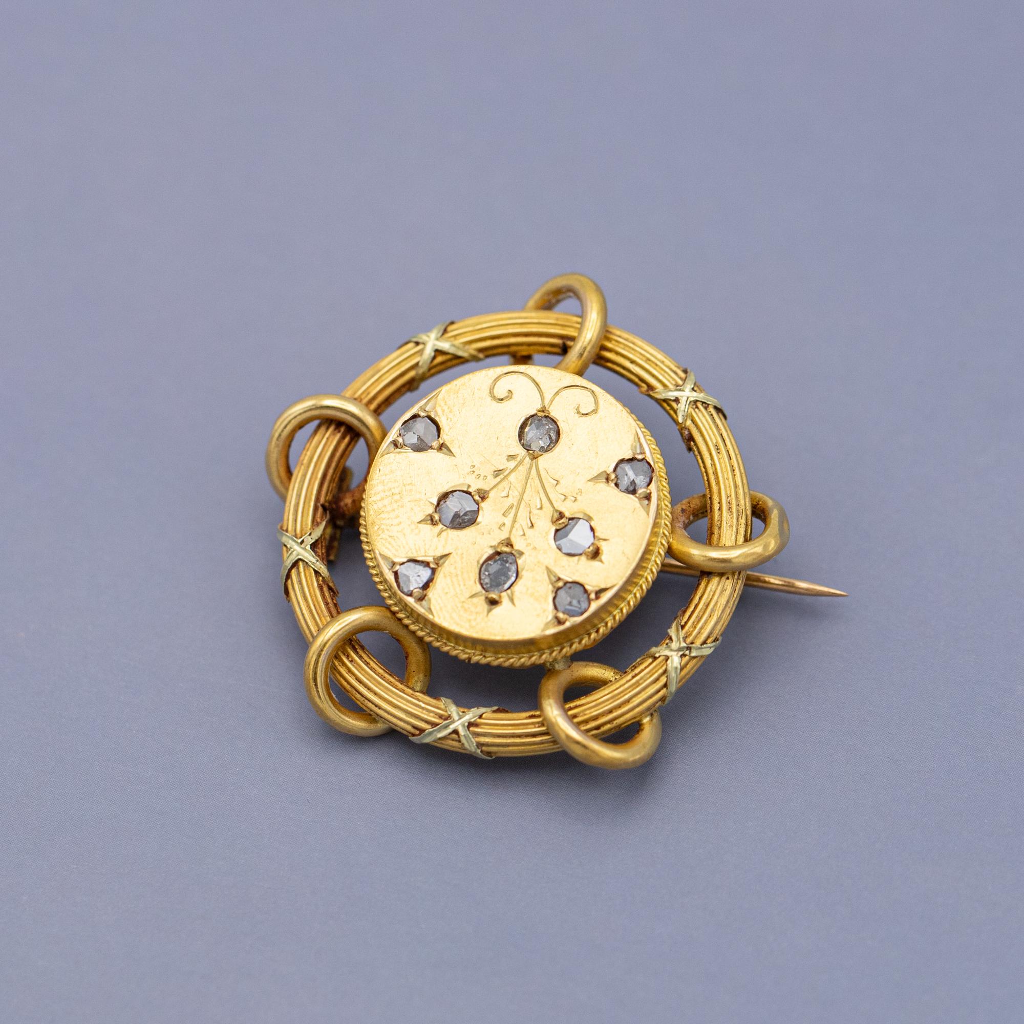 Rare 18k Floral Victorian Brooch - 18 Karat solid yellow gold - Antique, diamond 11