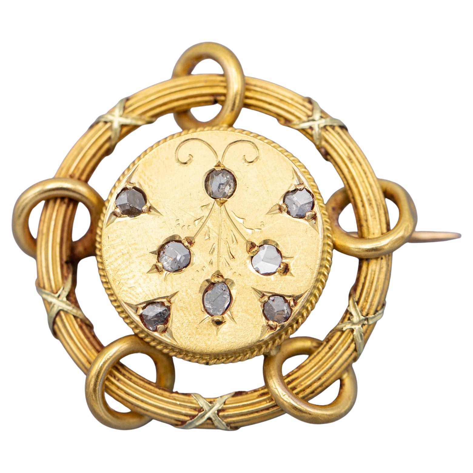 Rare 18k Floral Victorian Brooch - 18 Karat solid yellow gold - Antique, diamond