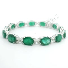 Bracciale tennis ovale con smeraldo e diamante 25,00 carati 18k stile Marquise Victoria