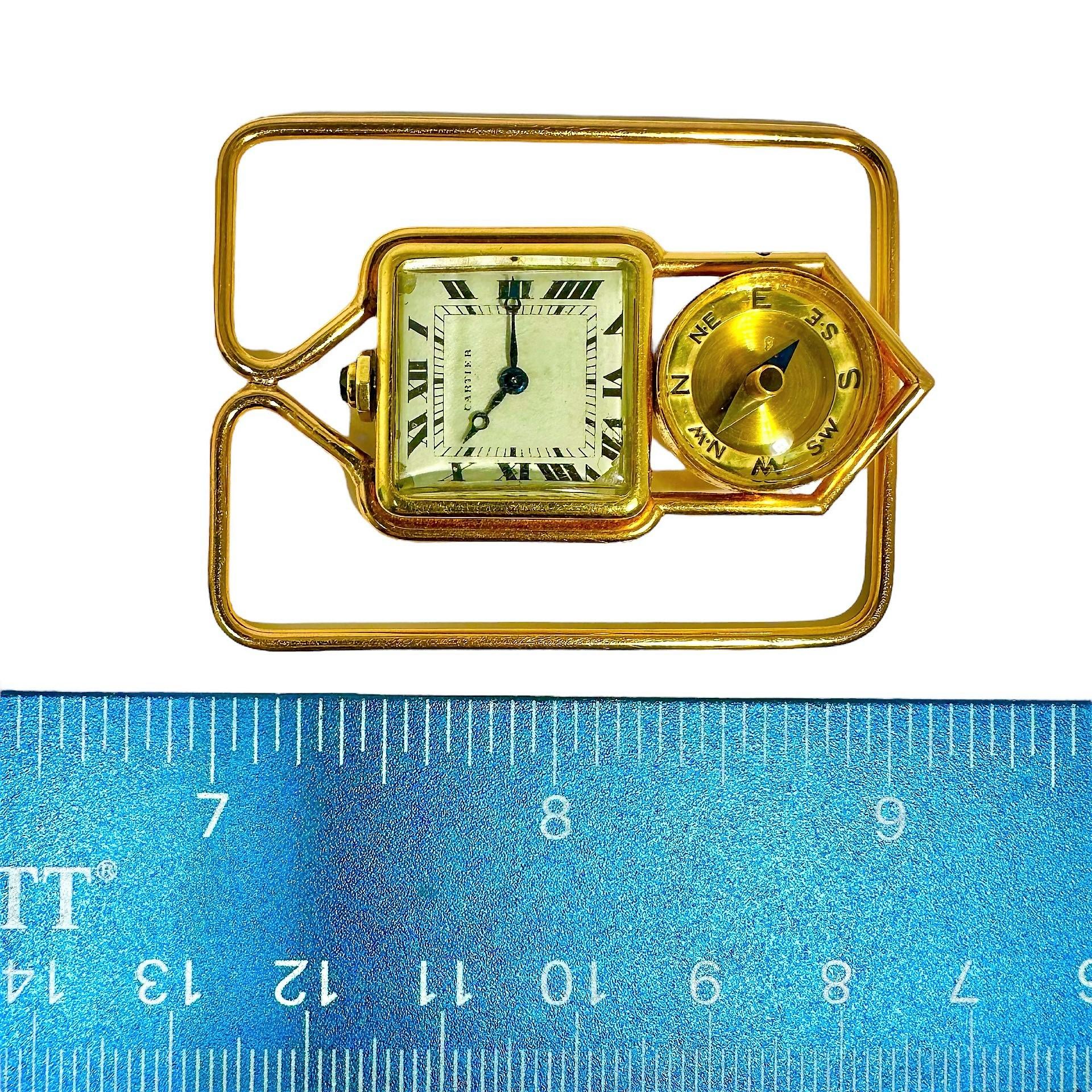 Men's Rare 18k Gold French Cartier Art Deco Money Clip with Watch & Compass Attached