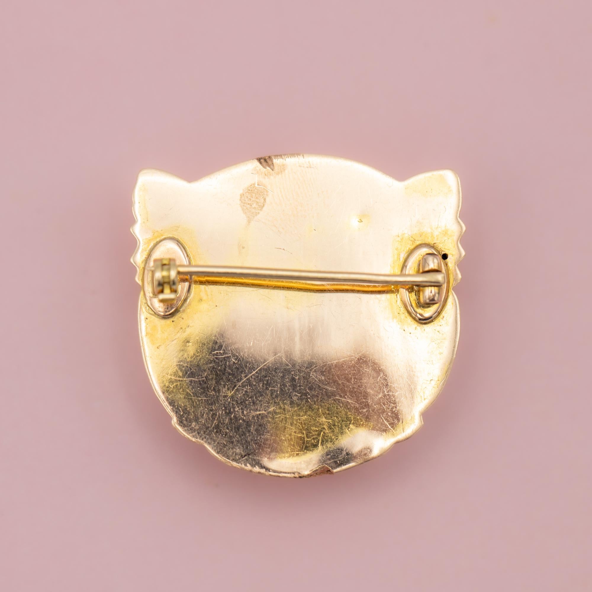 Rare 18k gold Victorian owl brooch - large Owl Head - Antique pin - Art Nouveau 1