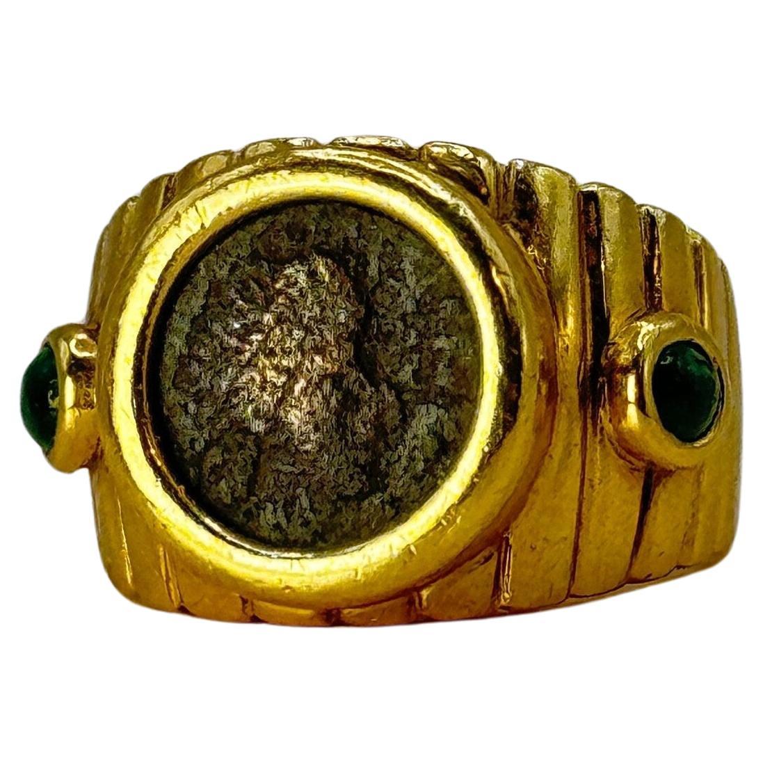 Rare bague vintage en or 18 carats avec pièce romaine ancienne en vente