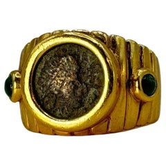 Rare bague vintage en or 18 carats avec pièce romaine ancienne