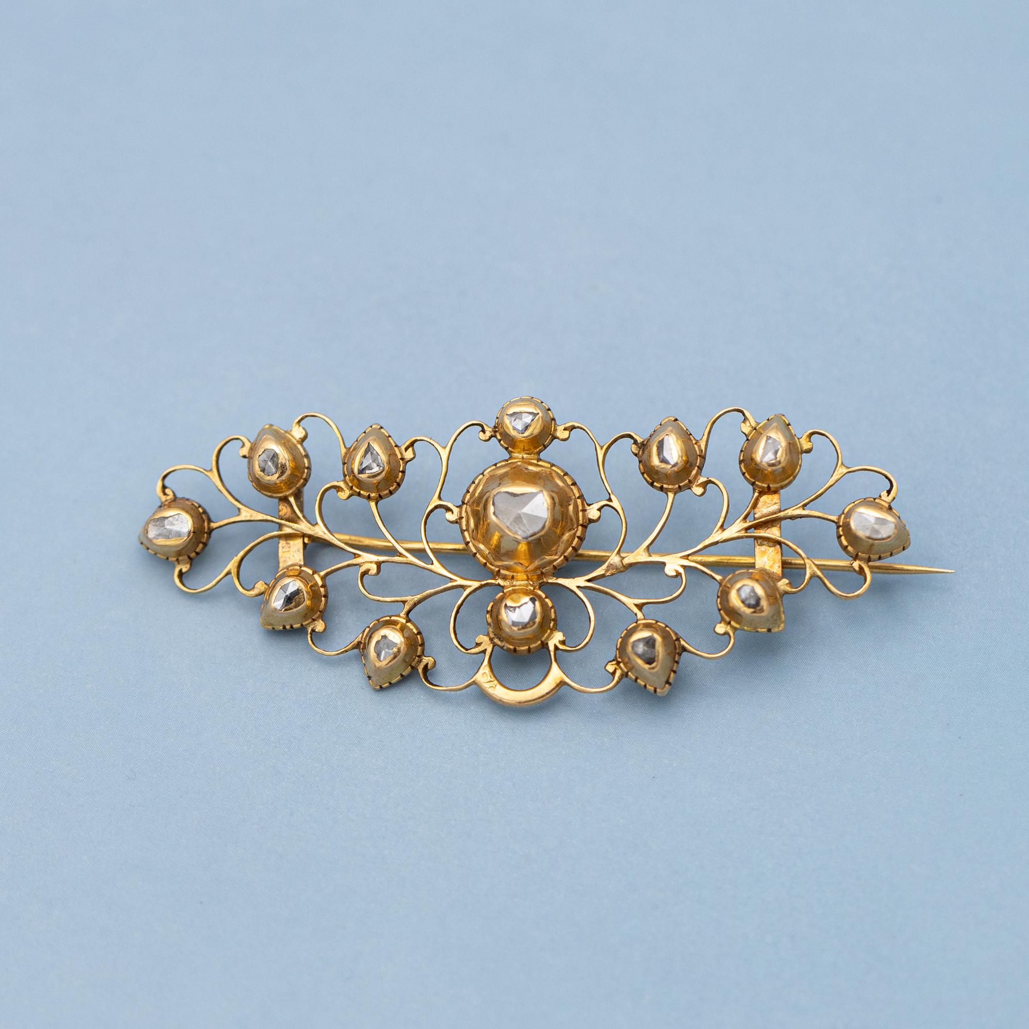 Rare 18k Marvellous antique European brooch - Georgian rose cut diamond jewel 5