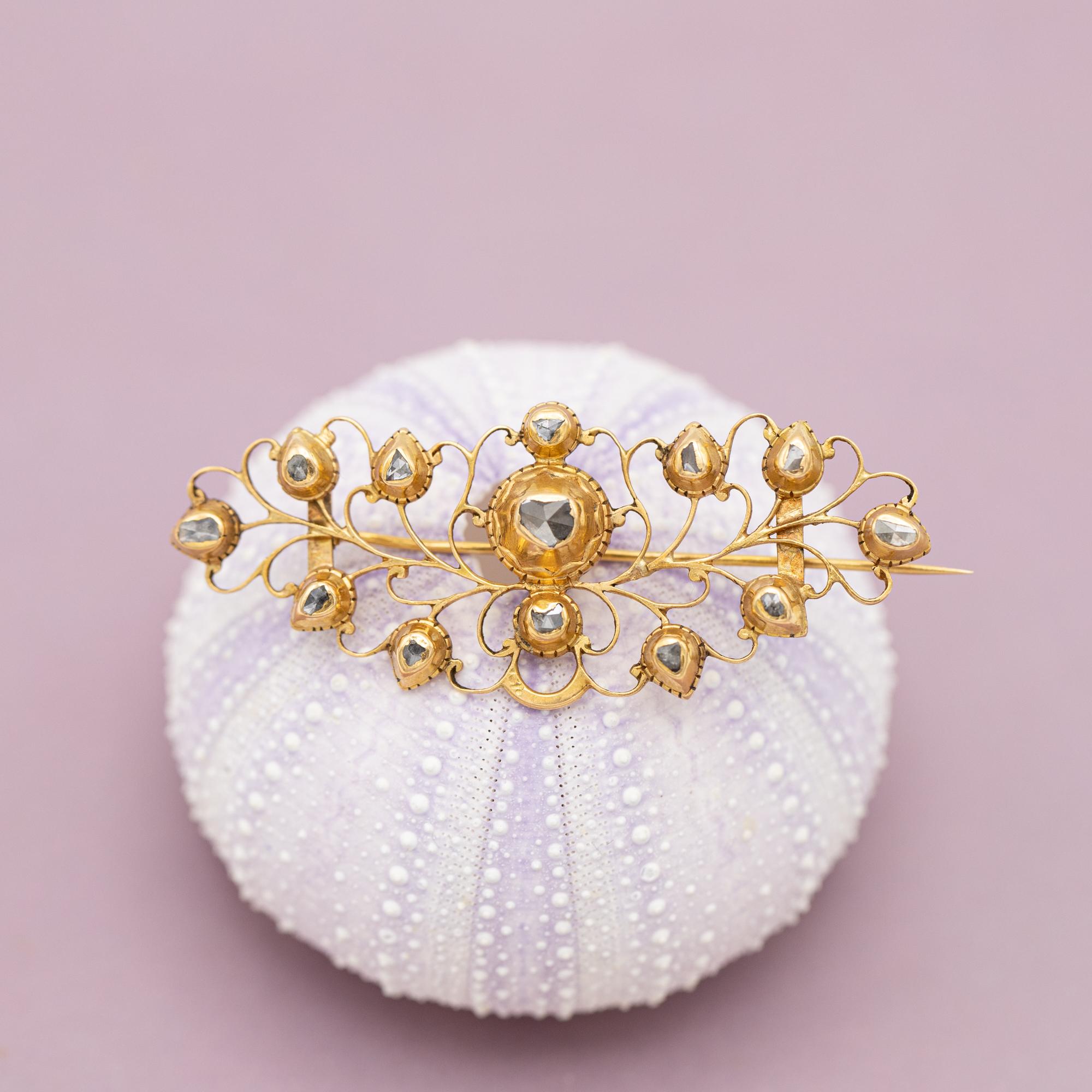 Rare 18k Marvellous antique European brooch - Georgian rose cut diamond jewel 6