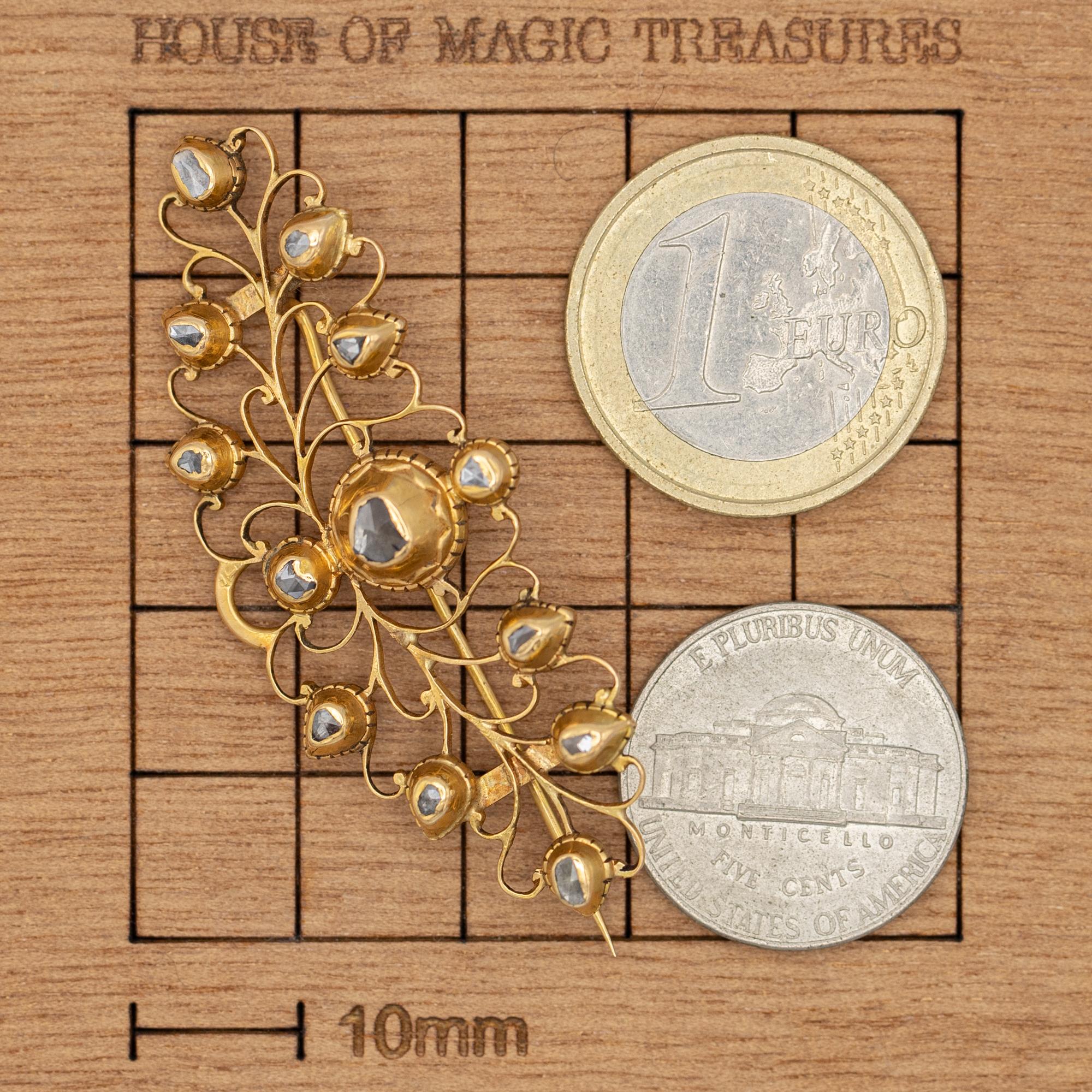 Rare 18k Marvellous antique European brooch - Georgian rose cut diamond jewel 3