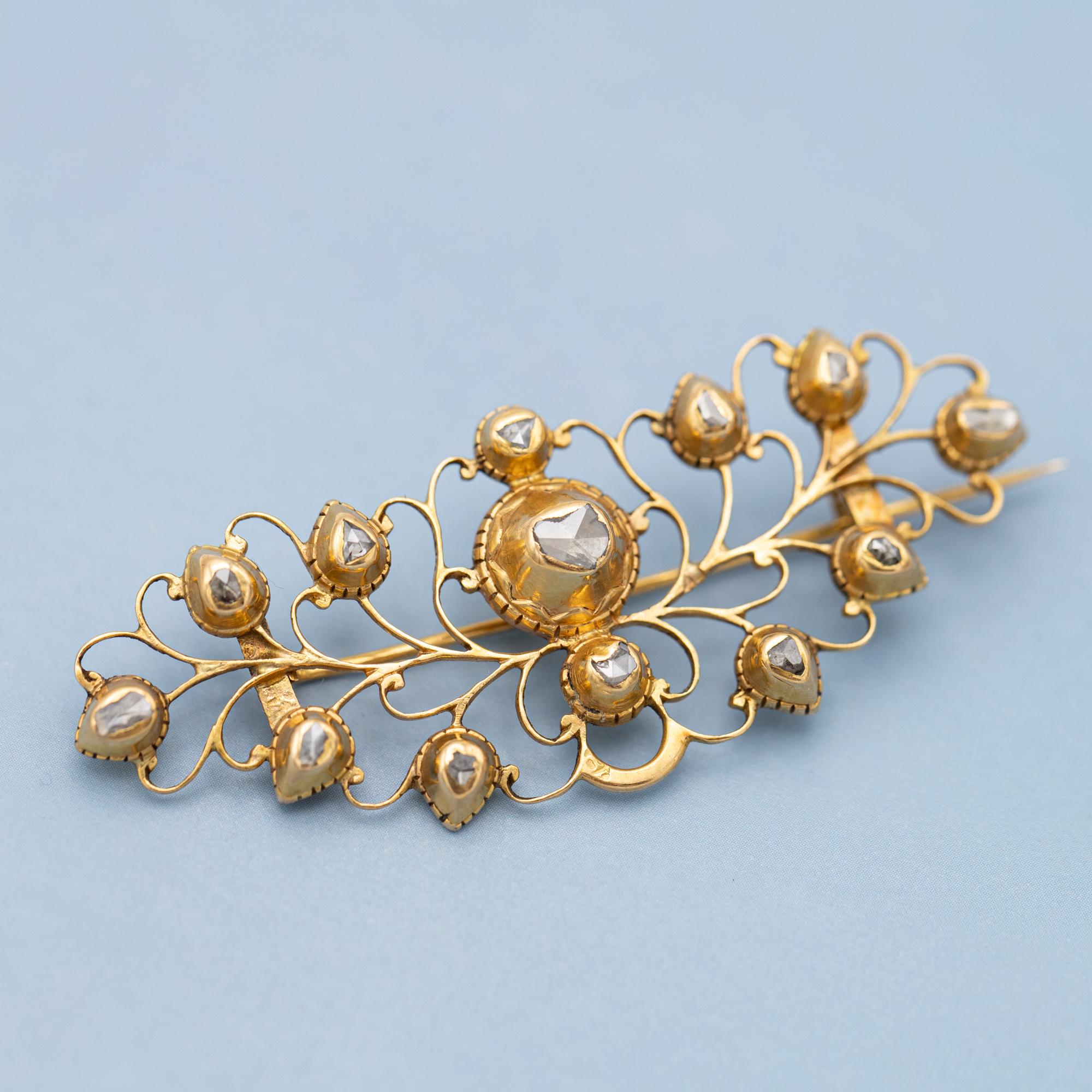 Rare 18k Marvellous antique European brooch - Georgian rose cut diamond jewel 4