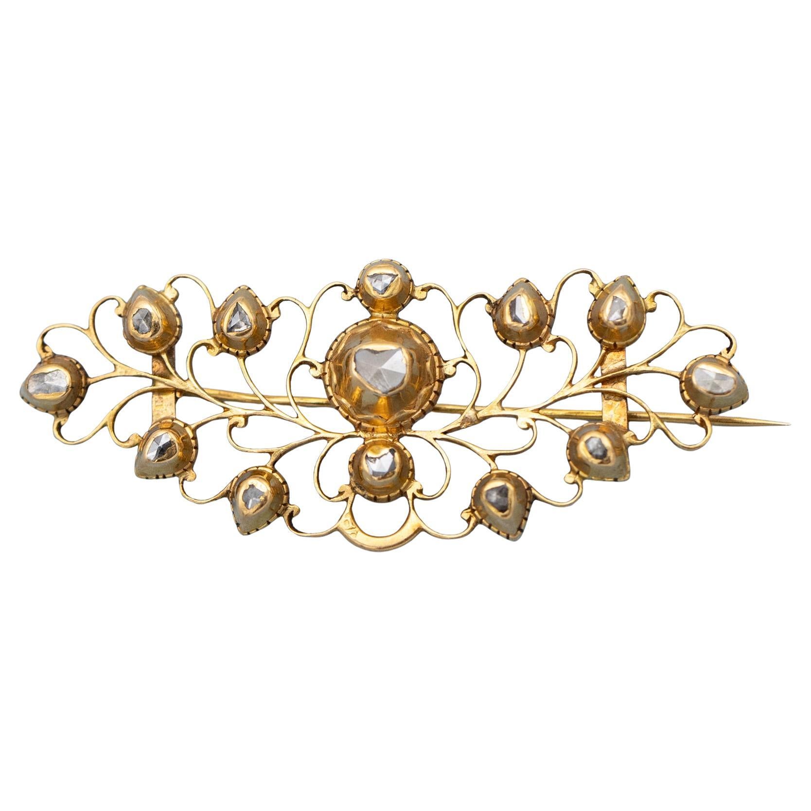 Raro 18k Maravilloso broche europeo antiguo - joya georgiana de diamantes talla rosa