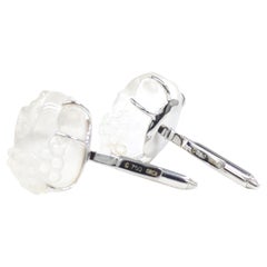 Rare 18k White Gold Carved Rock Crystal Buddha Head Cufflinks