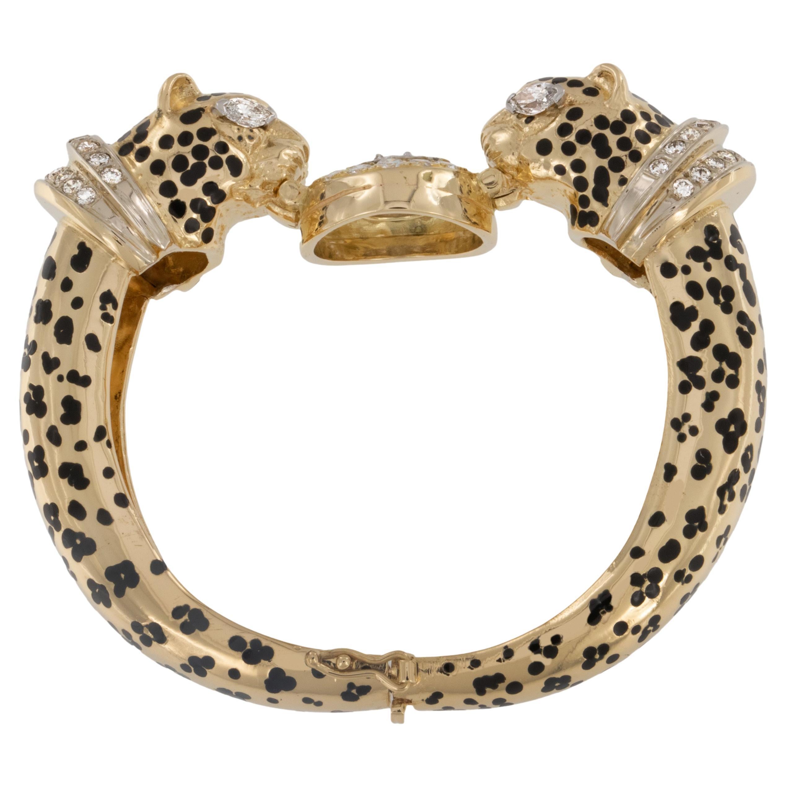 Selten, 18k  Gelbgold 4,10 Karat Gesamter Pantherarmband mit Diamanten von Emis Beros im Angebot