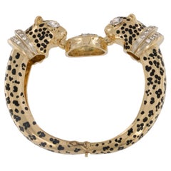 Rare, 18k  Bracelet en or jaune avec double panthère et diamants 4.10 Cttw par Emis Beros