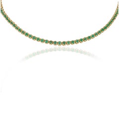 18k Yellow Gold Rare 7.16 CTW Round Cut Emerald Tennis Necklace Gift for Grandma