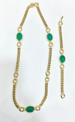 Raro juego de joyas masónicas de oro amarillo de 18 quilates con crisoprasa y diamantes naturales