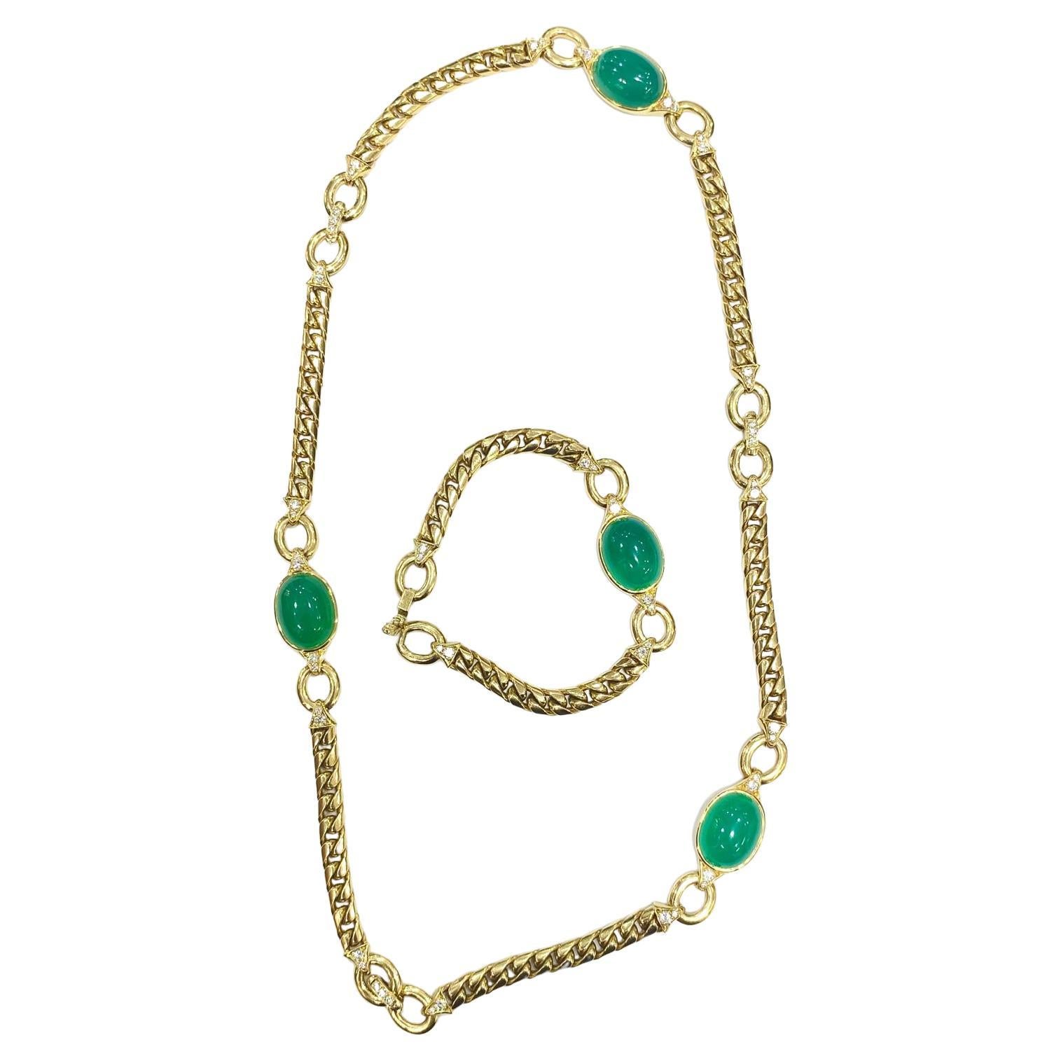 Rare parure maçonnique en or jaune 18 carats avec chrysoprase et diamants naturels en vente