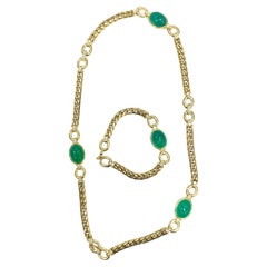 Rare 18K Yellow Gold Masonic Jewelry Set with Chrysoprase and Natural Diamonds