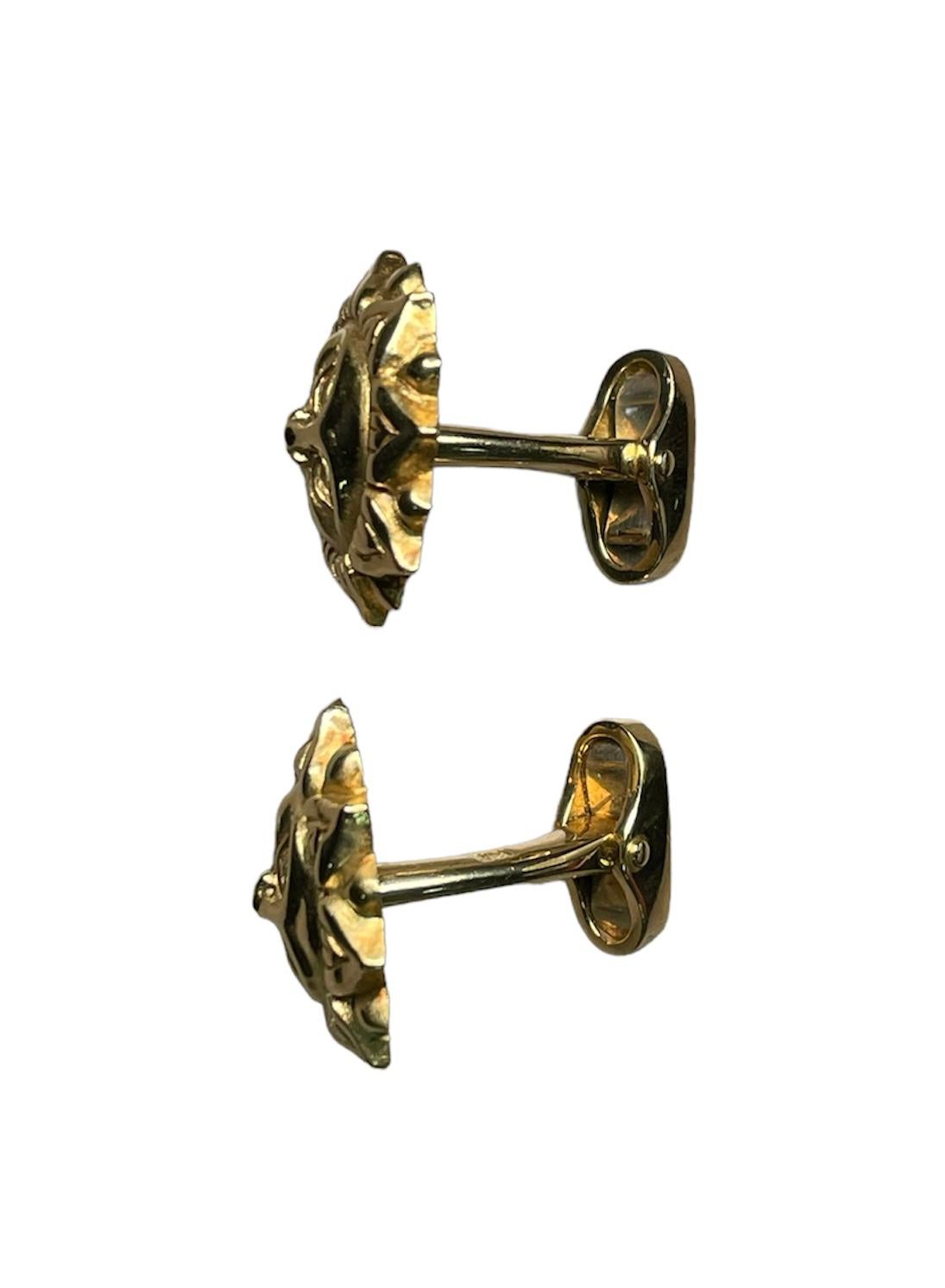 Rare 18k Yellow Gold Pair of Smiling Sun Face Cufflinks For Sale 3