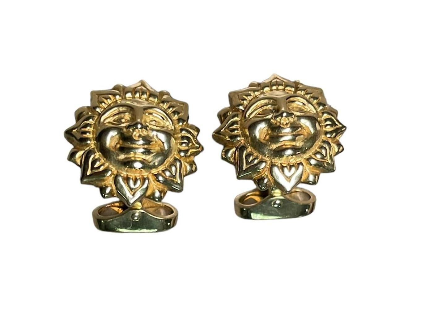 Rare 18k Yellow Gold Pair of Smiling Sun Face Cufflinks For Sale 6