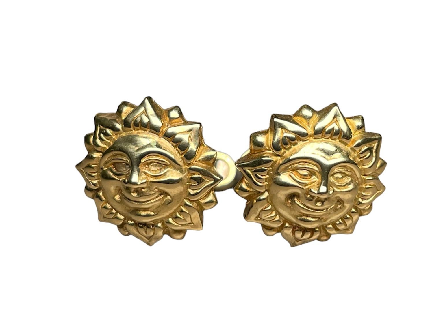 Rare 18k Yellow Gold Pair of Smiling Sun Face Cufflinks For Sale 8