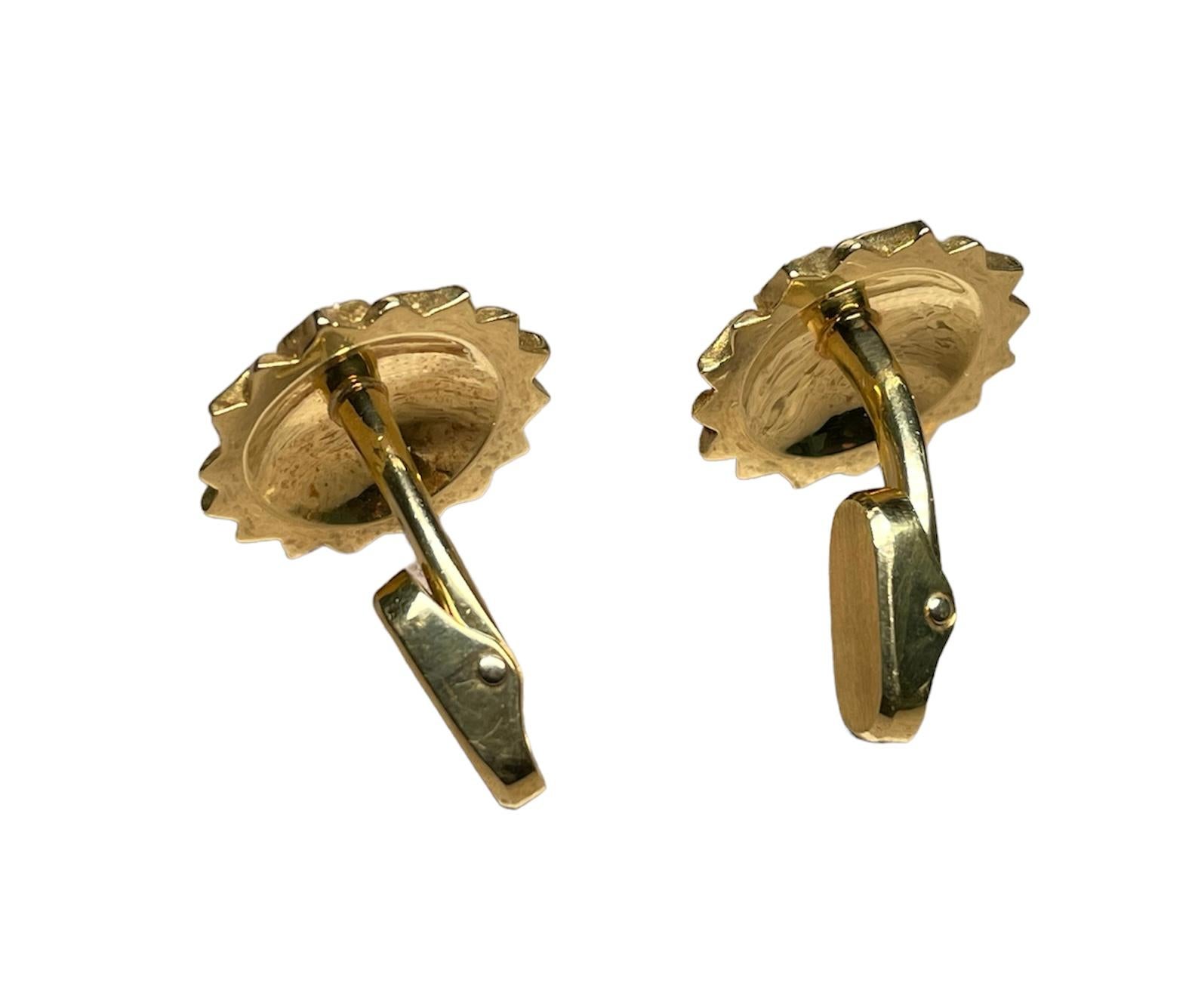 Rare 18k Yellow Gold Pair of Smiling Sun Face Cufflinks In Good Condition For Sale In Guaynabo, PR